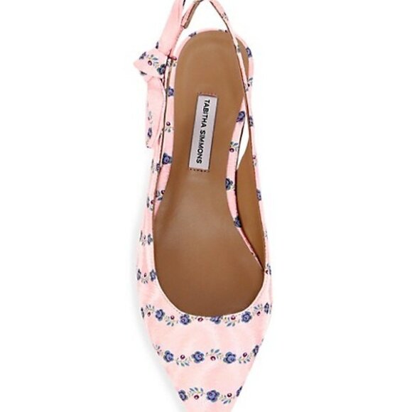 New Tabitha Simmons Floral Jacquard Point-Toe Light Pink Slingback Flats NWT 9.5 - Picture 4 of 11